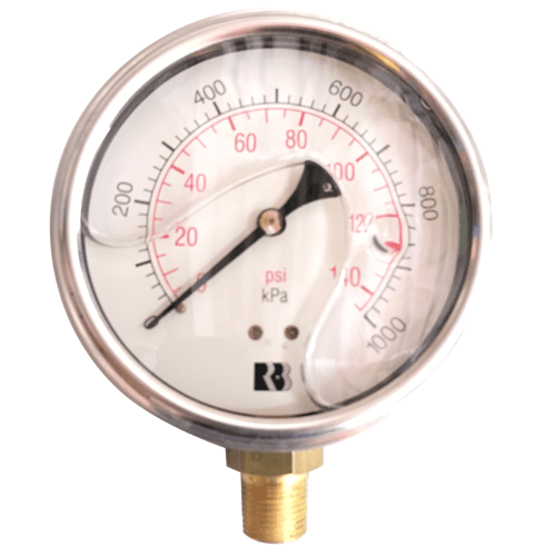 Glycerine Filled Pressure Gauge - Dual Scale Bottom Connect Tube